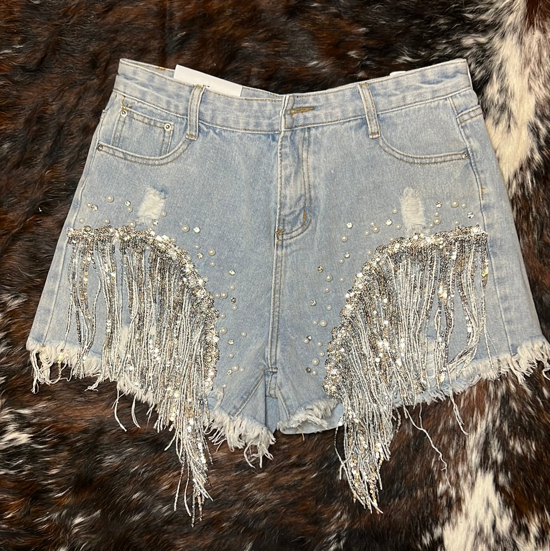 Bejeweled Denim Shorts